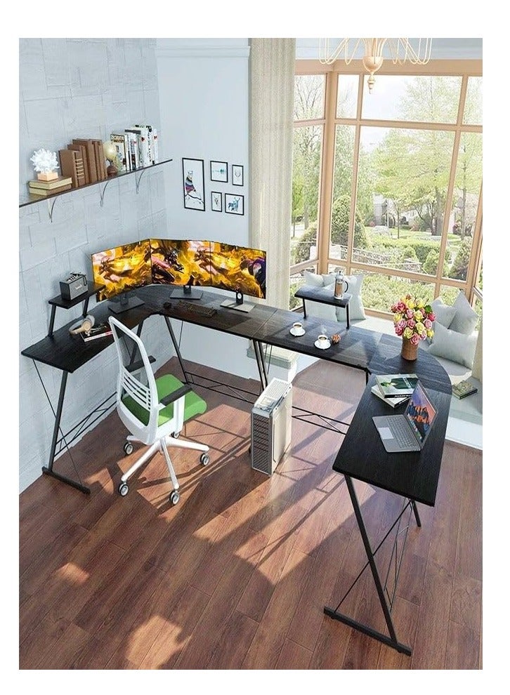 میز کامپیوتر مدرن L شکل برای گیمینگ و دفتر خانگی – Modern L-Shaped Gaming Computer Desk with Monitor Stand, Ergonomic Corner Workstation, MDF + Metal Frame, ضد خش، ضد آب، مونتاژ آسان، ابعاد 258x46x74 سانتی‌متر (مشکی) - Image 5