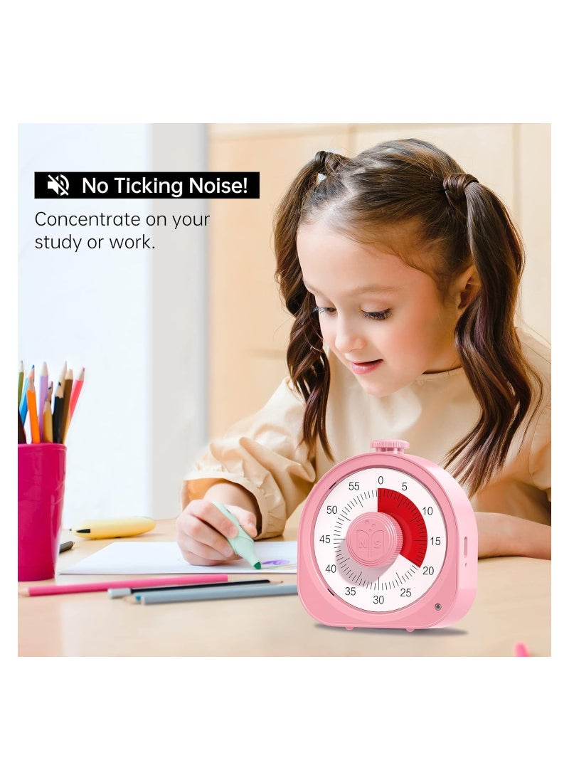 Generic - Rechargeable Visual Timer for Kids, 60-Minute Countdown Clock, Pomodoro Timer for Toddlers, Time Management Tool for Classroom, Office, and Library (Pink) - Image 1
