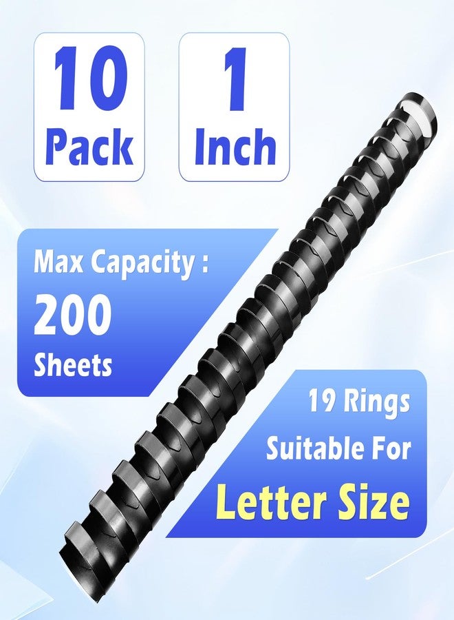 TOTiyea 19 Ring Plastic Binding Combs,1 Inch Diameter,200 Sheet Capacity, Letter Size, Black Comb Binding Spines (10 Pack) - Image 2