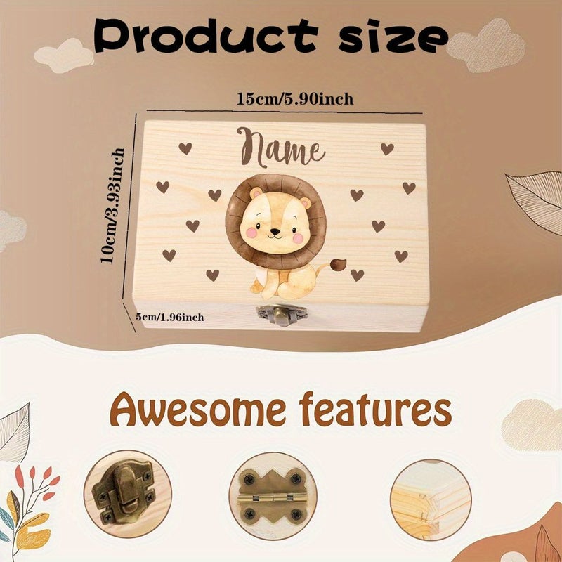 صندوق تذكارات خشبي مخصص، مطبوعات حيوانات لطيفة، طراز الصندوق التذكاري 2، اسم مخصص، صندوق تخزين زخرفي للكنوز، هدية عيد ميلاد، هدية حفل استحمام، ديكور الغرفة - Image 3