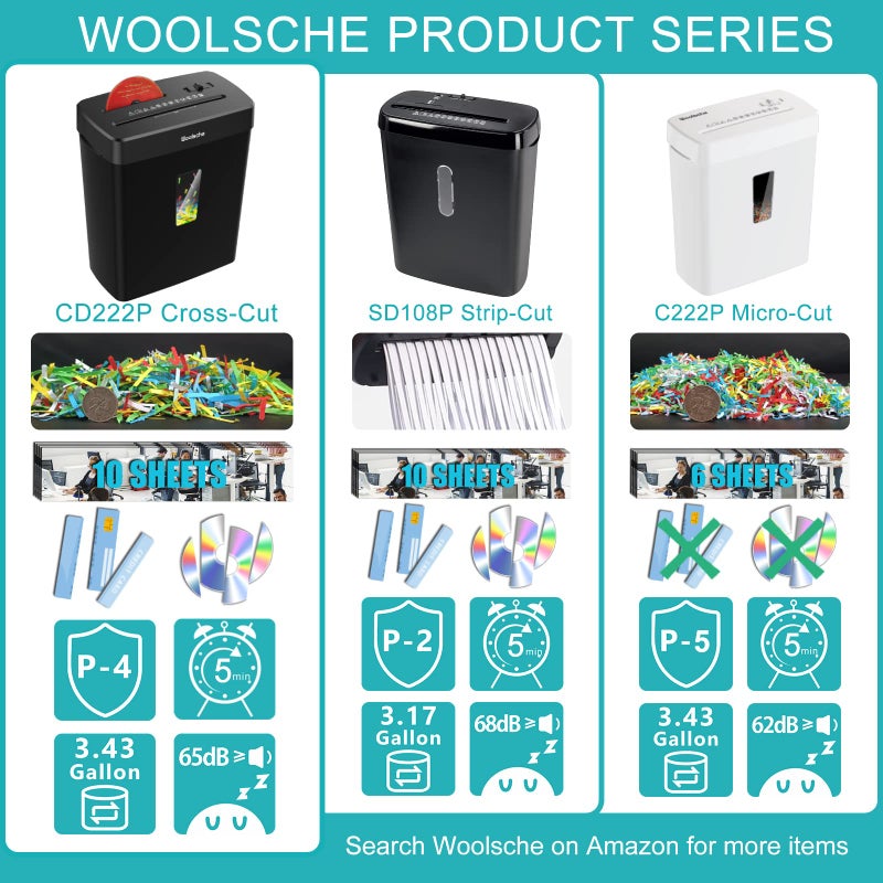 Woolsche Paper Shredder,10-Sheet Cross Cut with 3.43-Gallon Basket, P-4 Security Level,3-Mode Design - Shreds CD and Credit Card,Durable,Fast and Jam Proof for Home Office (ETL Certified) - Image 2