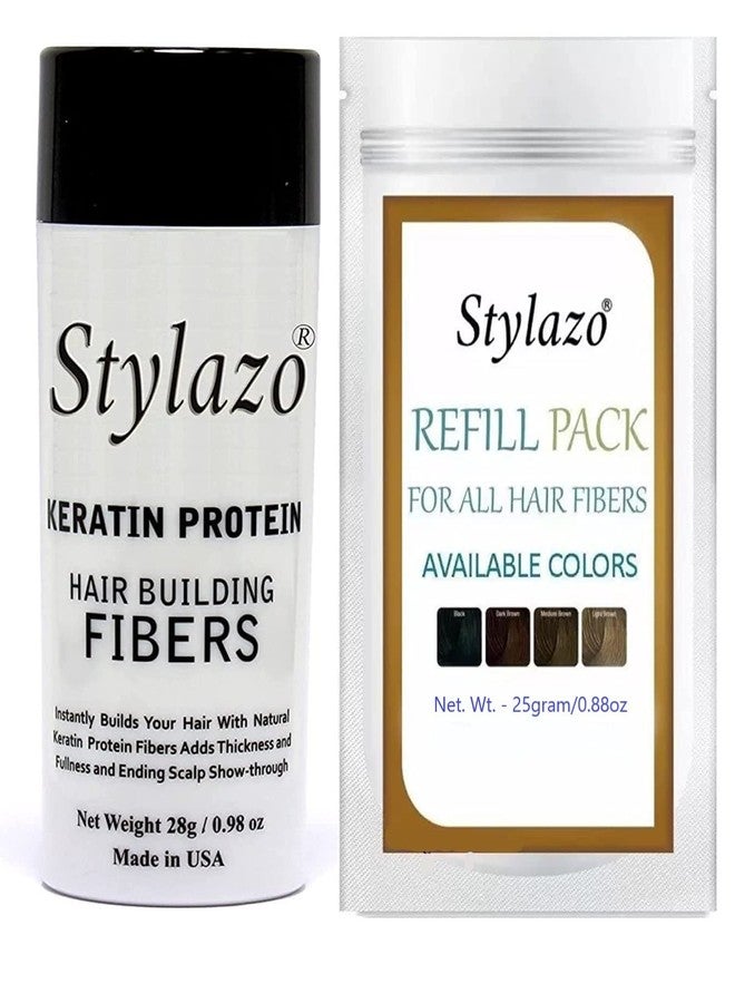 Stylazo Hair Building Fibers Refill Pack 25Grams (Hair Loss Concealer) & 28 gram bottle (Light Brown) - Image 1