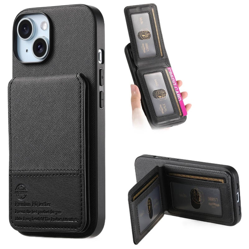Protective Case | Kickstand | Shockproof Cover for iPhone 17 / 17 Air / 17 Pro / 17 Pro Max | Black PU | Card Holder - Image 1