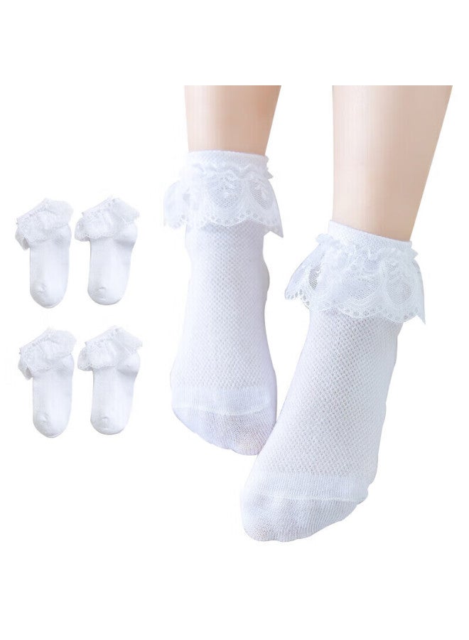 9i9 Children's Socks Girls Spring Autumn Lace Princess Socks Latin Dance Short Socks F21 Pink+white 4 Pairs L - Image 2