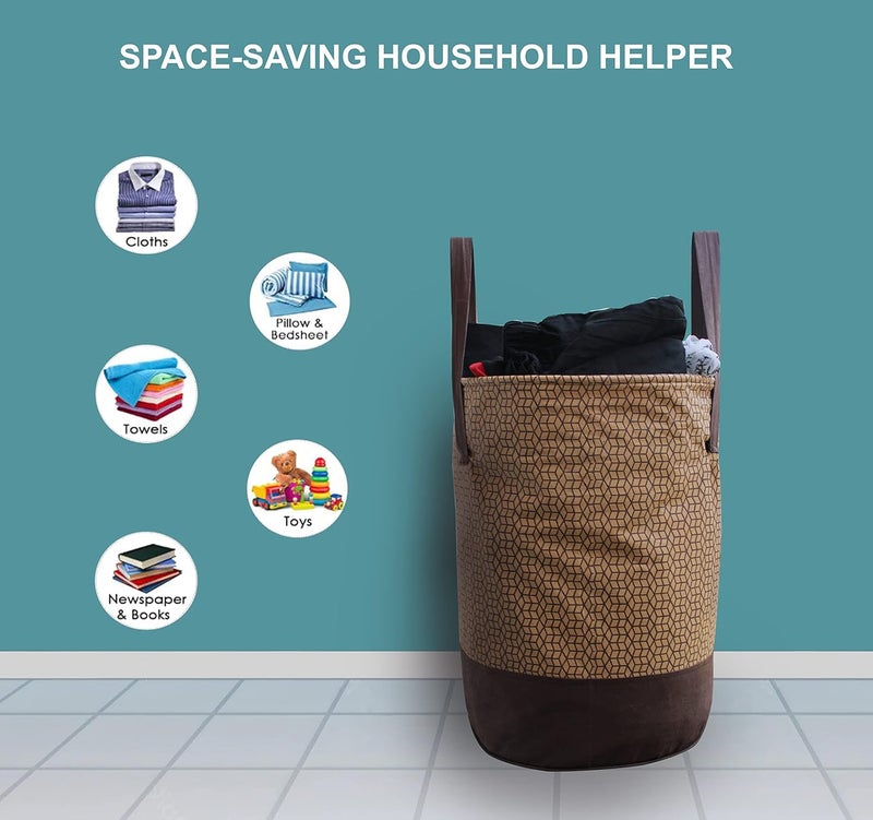 SYNTUS Round Non Woven Reusable Waterproof Foldable Laundry or Organizer Bag Toy Storage Bag With 45 Liter Capacity Pack of 1 Brown - Image 2