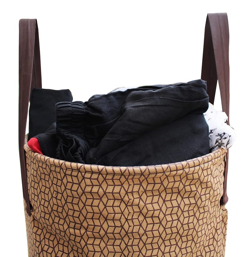 SYNTUS Round Non Woven Reusable Waterproof Foldable Laundry or Organizer Bag Toy Storage Bag With 45 Liter Capacity Pack of 1 Brown - Image 3