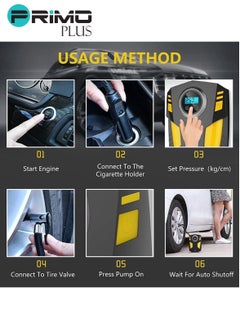 PRIMO PLUS Digital Car Tyre Inflator Air Compressor with Auto Stop and LED Light 12V Fast Portable Air Pump for Car Bicycle Motorcycle Ball Air Mattress  - Image 3