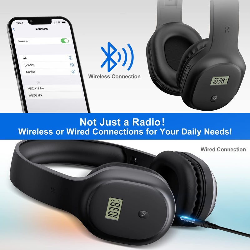 UMUTOO Wireless Headphones with FM Radio and Bluetooth 5.0, Rechargeable Portable Headset with Built-in Microphone, Lightweight and Comfortable Ear Muffs for Jogging, Mowing, Cycling, and More - Image 4