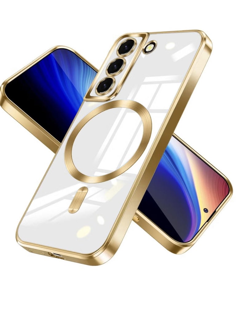 Electroplated Case For Samsung Galaxy S22 Plus Camera Lens Full Protection Compatible with MagSafe Wireless Charging, Shockproof Soft TPU Phone Magnetic Cover (Gold)