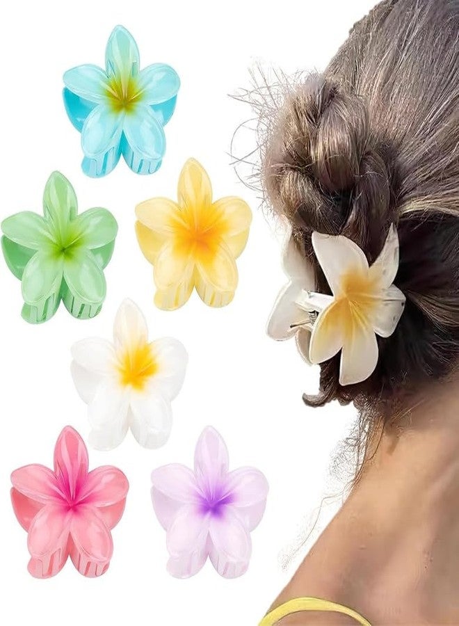 YANWENX Pack of 6 Flower Hair Clips - Colourful Hawaiian Flower-Shaped Claw Clips for Women, Non-Slip Hair Accessories for Thick & Thin Hair - Image 1