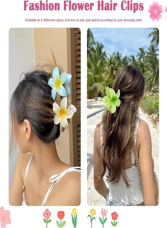 YANWENX Pack of 6 Flower Hair Clips - Colourful Hawaiian Flower-Shaped Claw Clips for Women, Non-Slip Hair Accessories for Thick & Thin Hair - Image 2