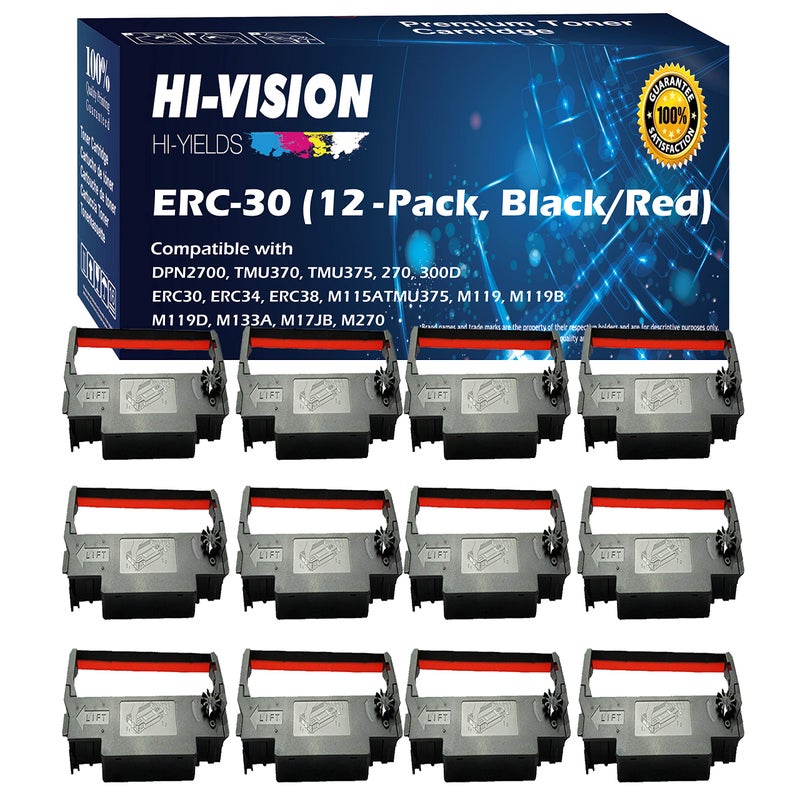 HI-VISION HI-YIELDS 12-Pack Compatible ERC-30 (Black/Red) Ink Ribbon Replacement for Epson M119 M119B M119D M133A M270 M52JB IT-U375 TM-200 TM-260 Printers - Image 5