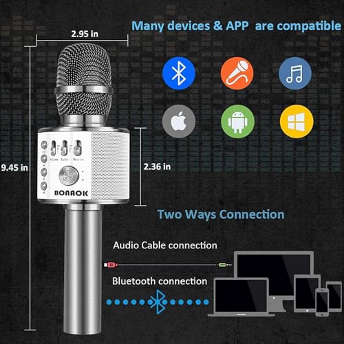 BONAOK Karaoke Microphone,3-in-1 Portable Bluetooth Handheld Karaoke Mic Speaker Machine Christmas Birthday Home Party for Android/iPhone/PC/Smartphone Karaoke Portable Systems(Q37 Space Gray) - Image 4