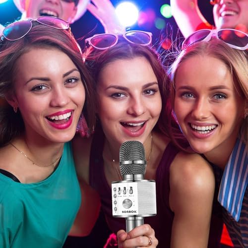BONAOK Karaoke Microphone,3-in-1 Portable Bluetooth Handheld Karaoke Mic Speaker Machine Christmas Birthday Home Party for Android/iPhone/PC/Smartphone Karaoke Portable Systems(Q37 Space Gray) - Image 2