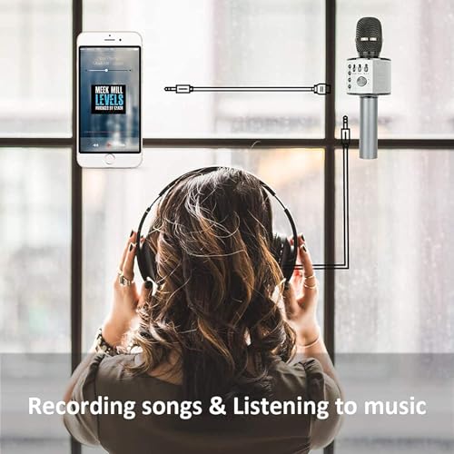 BONAOK Karaoke Microphone,3-in-1 Portable Bluetooth Handheld Karaoke Mic Speaker Machine Christmas Birthday Home Party for Android/iPhone/PC/Smartphone Karaoke Portable Systems(Q37 Space Gray) - Image 5