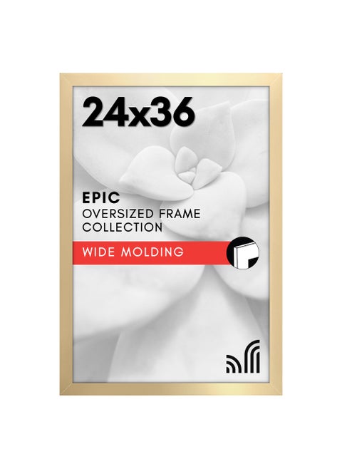 Americanflat 24x36 Poster Frame with Polished Plexiglass  Gold Picture Frame  Wide Photo Frames Made of Engineered Wood for Vertical or Horizontal Wall Display  Epic Collection  Gold