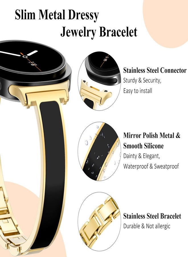 WINGLE Compatible for Galaxy Watch 8 Band Samsung Galaxy Watch 8 Classic Band 40mm 44mm 46mm, Slim Bands Jewelry Dressy Bracelet Thin Metal Strap Designer Luxury Bangle for Galaxy Watch8, Gold/Black - Image 3