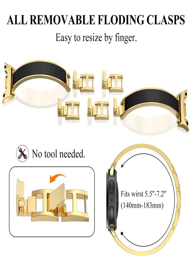 WINGLE Compatible for Galaxy Watch 8 Band Samsung Galaxy Watch 8 Classic Band 40mm 44mm 46mm, Slim Bands Jewelry Dressy Bracelet Thin Metal Strap Designer Luxury Bangle for Galaxy Watch8, Gold/Black - Image 4