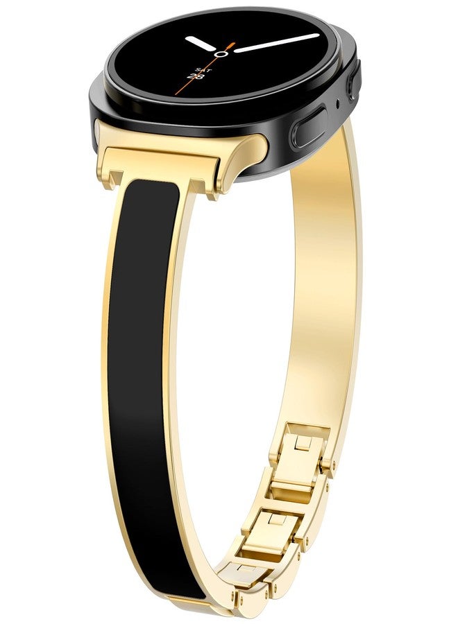 WINGLE Compatible for Galaxy Watch 8 Band Samsung Galaxy Watch 8 Classic Band 40mm 44mm 46mm, Slim Bands Jewelry Dressy Bracelet Thin Metal Strap Designer Luxury Bangle for Galaxy Watch8, Gold/Black - Image 1