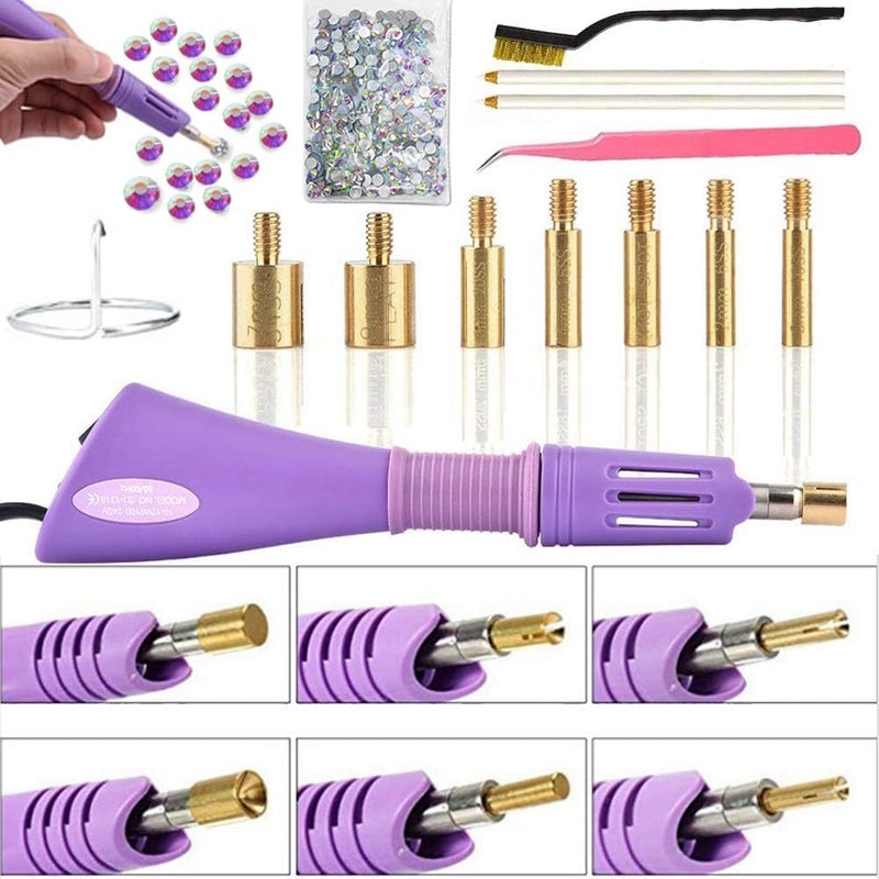Allber Hotfix Applicator, 7-in-1 Hot Fix Rhinestone Applicator Wand Setter Tool Kit with AB Crystal Rhinestones, 7 Tips, 2 Pencils and Tweezers - Image 1