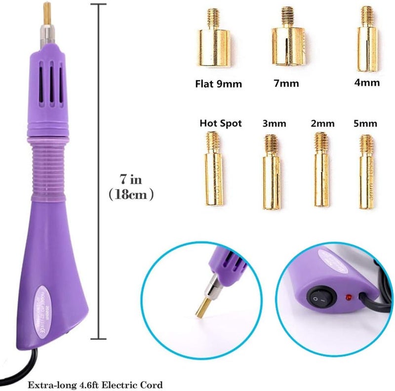 Allber Hotfix Applicator, 7-in-1 Hot Fix Rhinestone Applicator Wand Setter Tool Kit with AB Crystal Rhinestones, 7 Tips, 2 Pencils and Tweezers - Image 2