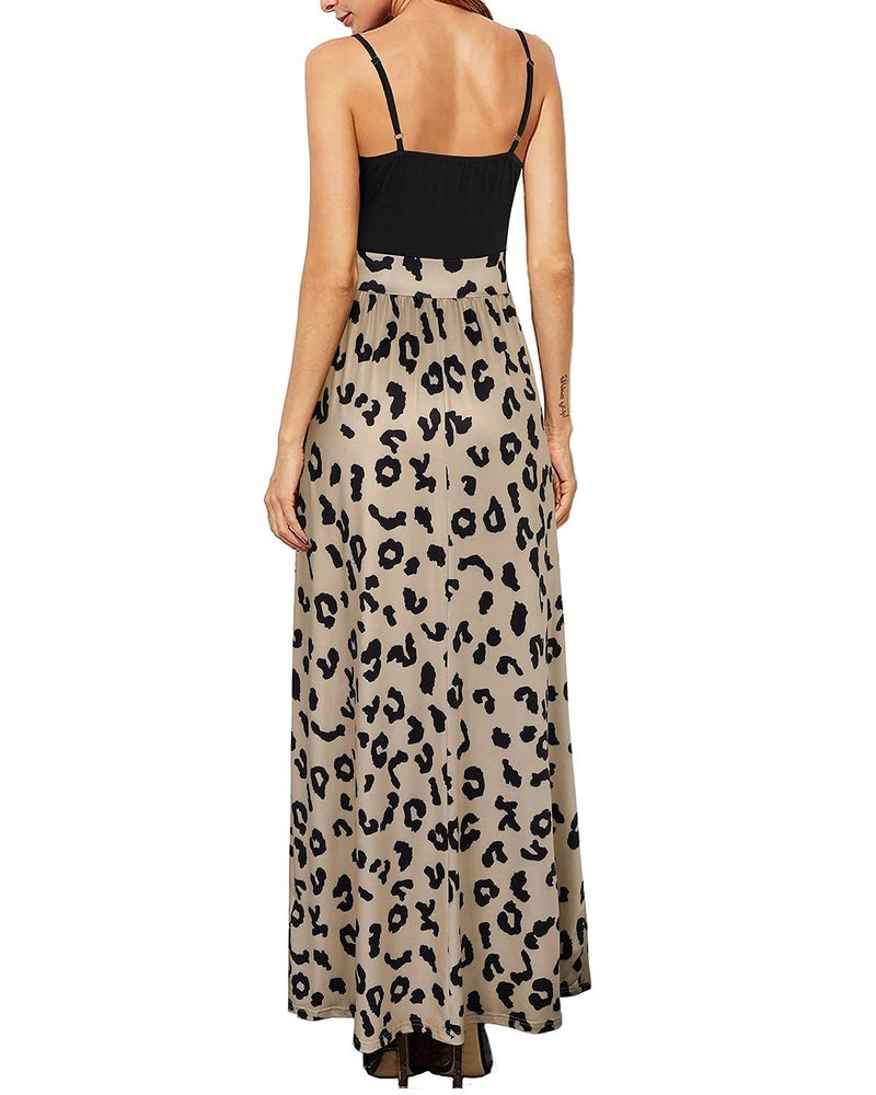 Newshows Womens' Boho Maxi Dress Summer Vacation Outfits 2025 Wedding Guest Country Concert Teacher Dresses Casual Beach Work Long Flowy Dresses Business Casual Sundress(Black Floral Leopard,L) - Image 4