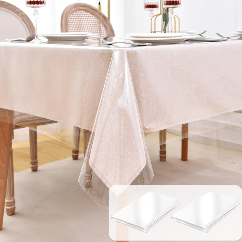Nasitos 2 Pack Plastic Table Cloth 60x84 Inch100 Waterproof Clear Table Cover Protector PVC Sheet Oil Spill Proof Wipeable Table Cloth Disposable for Picnic Dining Parties Outdoor Indoor Uses