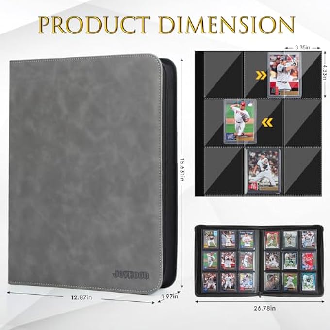 JoyHood TOP LOADER CARD ALBUM - 9 COMPARTMENTS CARD FOLDER FOR TRADING CARD WITH CASES FOR 252 TOP LOADER, TOP LOADER STORAGE HOLDER FOR SSPORT CARDS, NOT FOR CARDS WITHOUT TOP LOADER, GREY - Image 3