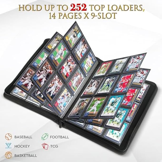 JoyHood TOP LOADER CARD ALBUM - 9 COMPARTMENTS CARD FOLDER FOR TRADING CARD WITH CASES FOR 252 TOP LOADER, TOP LOADER STORAGE HOLDER FOR SSPORT CARDS, NOT FOR CARDS WITHOUT TOP LOADER, GREY - Image 5