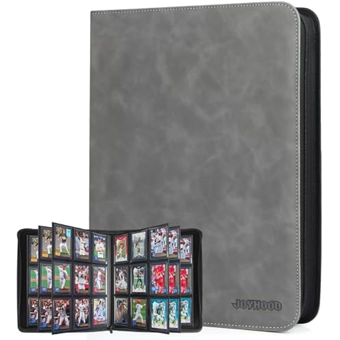 JoyHood TOP LOADER CARD ALBUM - 9 COMPARTMENTS CARD FOLDER FOR TRADING CARD WITH CASES FOR 252 TOP LOADER, TOP LOADER STORAGE HOLDER FOR SSPORT CARDS, NOT FOR CARDS WITHOUT TOP LOADER, GREY - Image 1