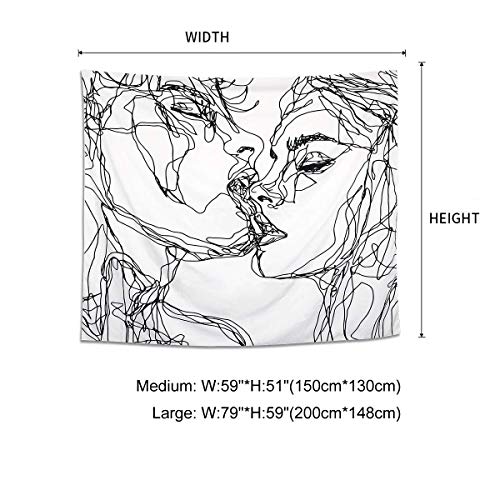 Ruibo Abstract Sketch Art Wall Hanging - Kissing Couple Tapestry, Beach Throw (W:59" H:51") - Image 2