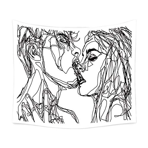 Ruibo Abstract Sketch Art Wall Hanging - Kissing Couple Tapestry, Beach Throw (W:59" H:51") - Image 1