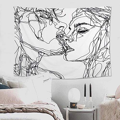 Ruibo Abstract Sketch Art Wall Hanging - Kissing Couple Tapestry, Beach Throw (W:59" H:51") - Image 5