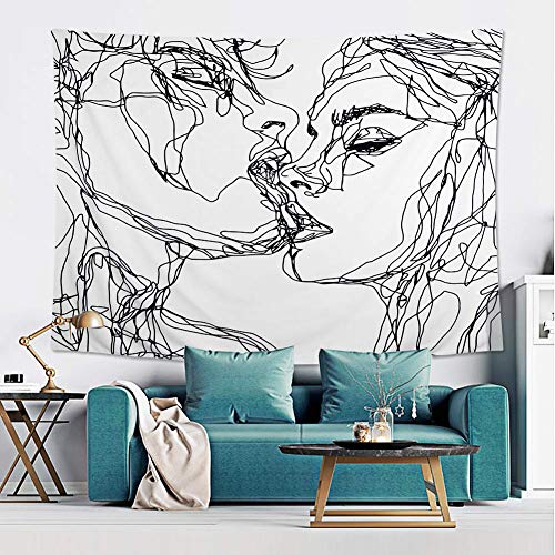 Ruibo Abstract Sketch Art Wall Hanging - Kissing Couple Tapestry, Beach Throw (W:59" H:51") - Image 4