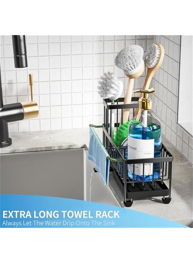 Generic Sponge Holder for Kitchen Sink with Towel Rack, Sink Caddy with Kitchen High Brush Holder, Organzier Rustproof 304 Stainless Steel Dish Organizer Divider, Soap Dispenser Storage - Image 2