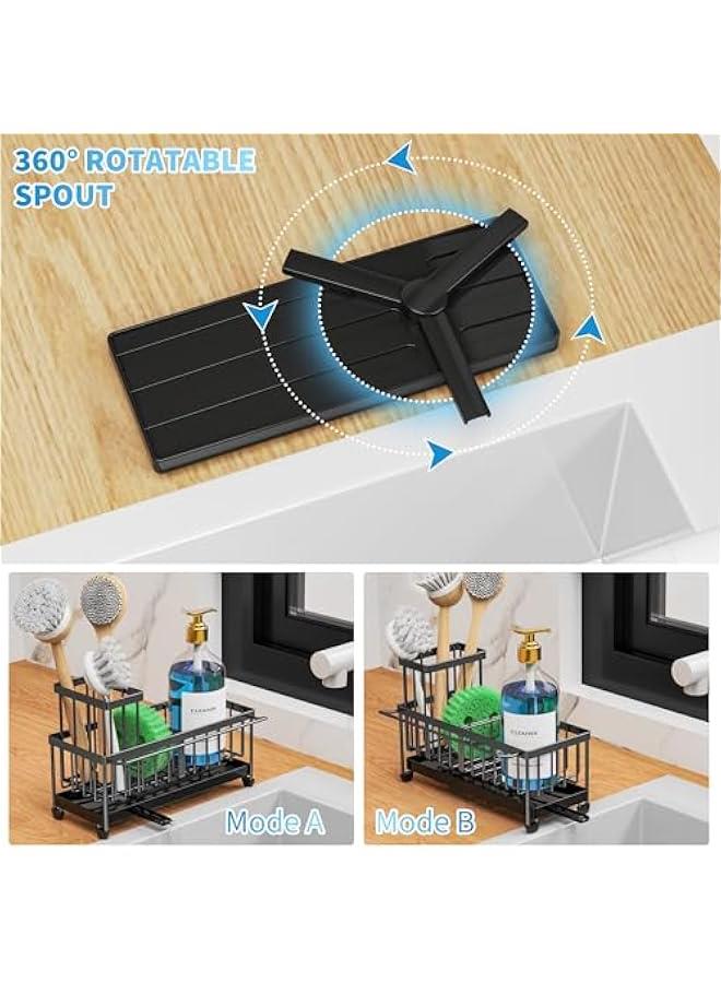 Generic Sponge Holder for Kitchen Sink with Towel Rack, Sink Caddy with Kitchen High Brush Holder, Organzier Rustproof 304 Stainless Steel Dish Organizer Divider, Soap Dispenser Storage - Image 4