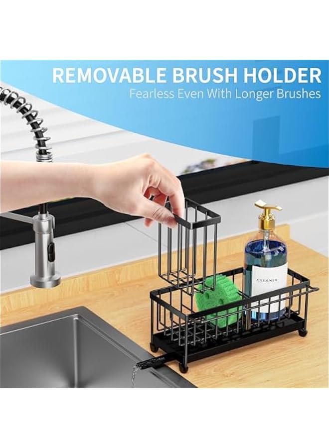 Generic Sponge Holder for Kitchen Sink with Towel Rack, Sink Caddy with Kitchen High Brush Holder, Organzier Rustproof 304 Stainless Steel Dish Organizer Divider, Soap Dispenser Storage - Image 5