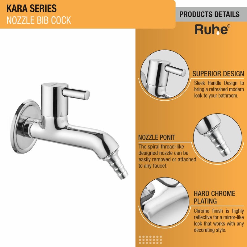 Ruhe® Kara Brass Faucet/Tap | Nozzle Bib Cock Faucet/Tap | Chrome Finish Faucet/Tap | for Washing Machine and Garden Pipes - Image 3