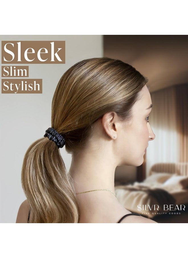 Silvr Bear - Luxury Satin Skinny Scrunchies Small Satin Hair Ties For Thin Hair Hair Tie Scrunchies For Women Girls And Men Softer Than Silk Scrunchies 6 Pack Ponytail Holders Black Skinny - Image 1