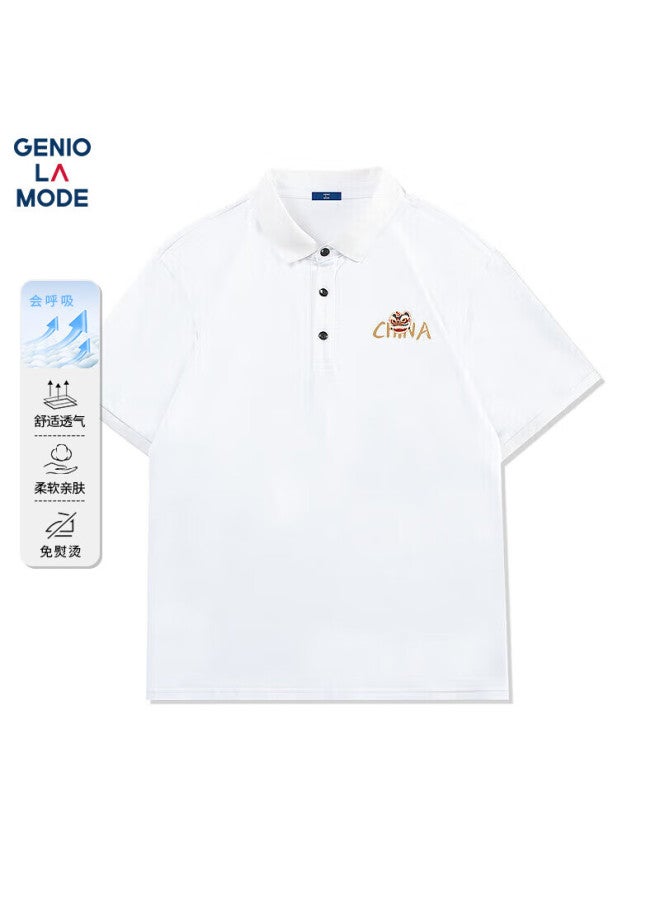 Geniolamode Men's Summer National Tide Casual All-match Simple Lapel Loose Short-sleeved Men's Polo Shirt White L - Image 1