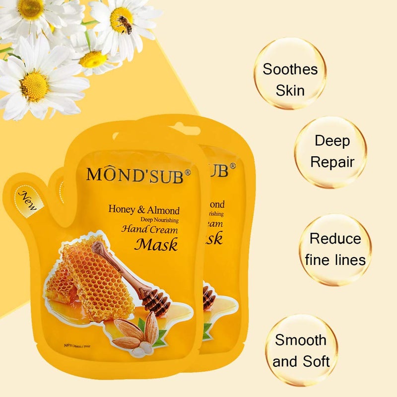 Mond'sub قناع اليدين والأظافر المرطب الأفضل من موند ساب - 5 أزواج من العسل واللوز - أفضل قفازات ترطيب عميق لليدين الجافة - Image 4