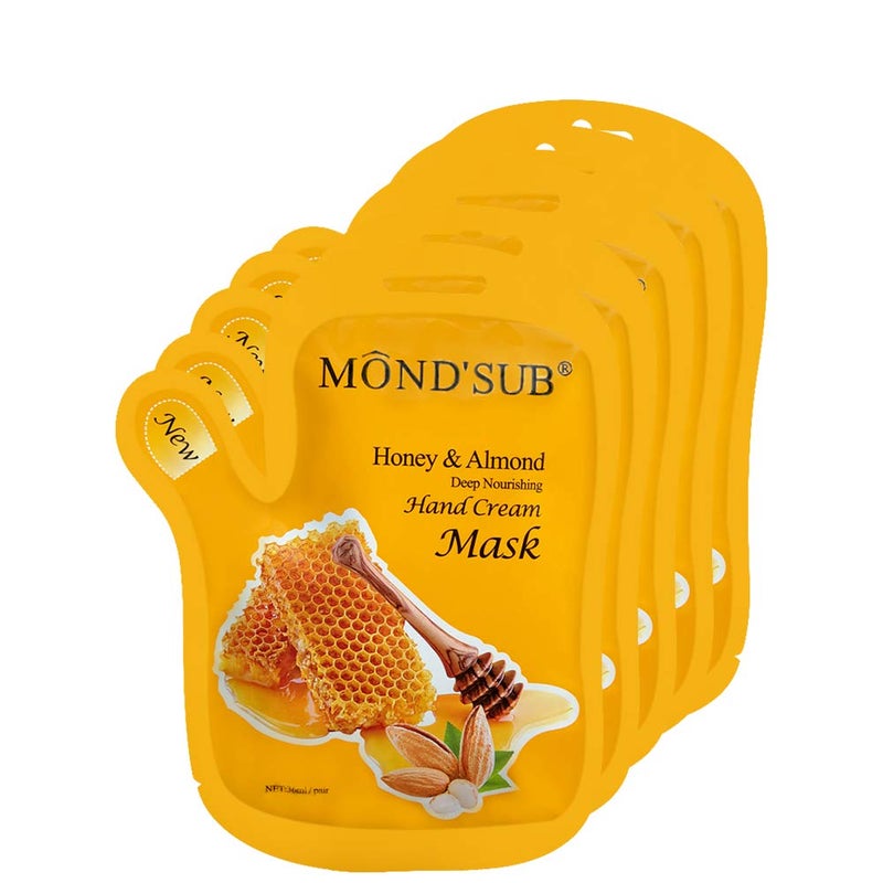 Mond'sub قناع اليدين والأظافر المرطب الأفضل من موند ساب - 5 أزواج من العسل واللوز - أفضل قفازات ترطيب عميق لليدين الجافة - Image 1