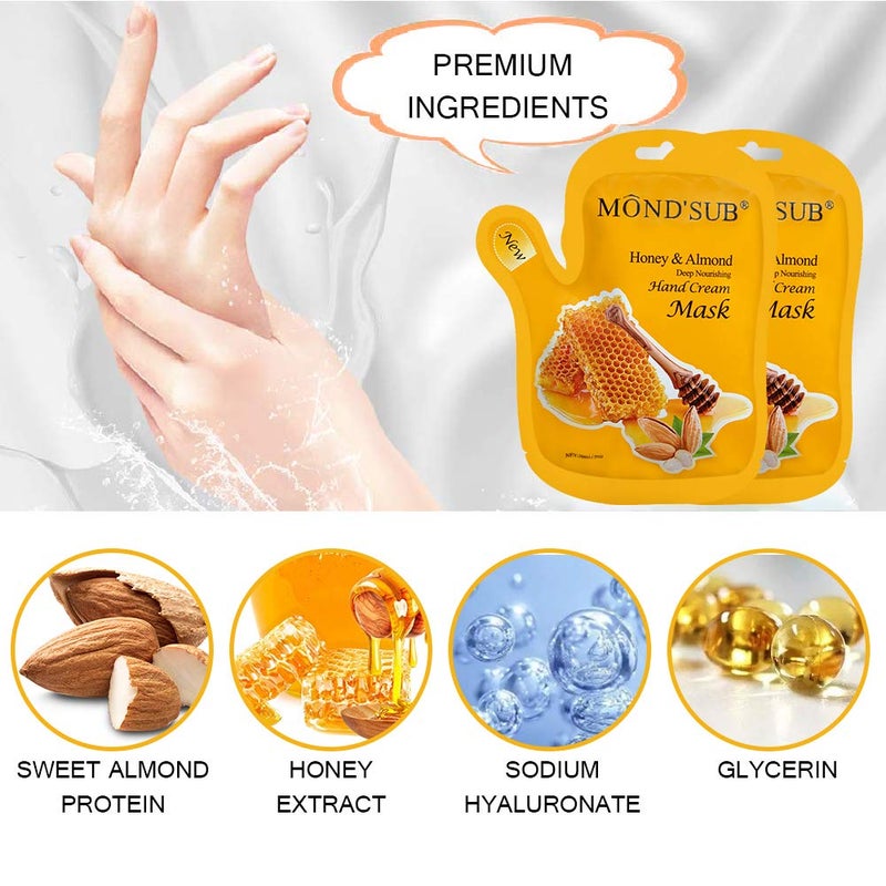 Mond'sub قناع اليدين والأظافر المرطب الأفضل من موند ساب - 5 أزواج من العسل واللوز - أفضل قفازات ترطيب عميق لليدين الجافة - Image 2