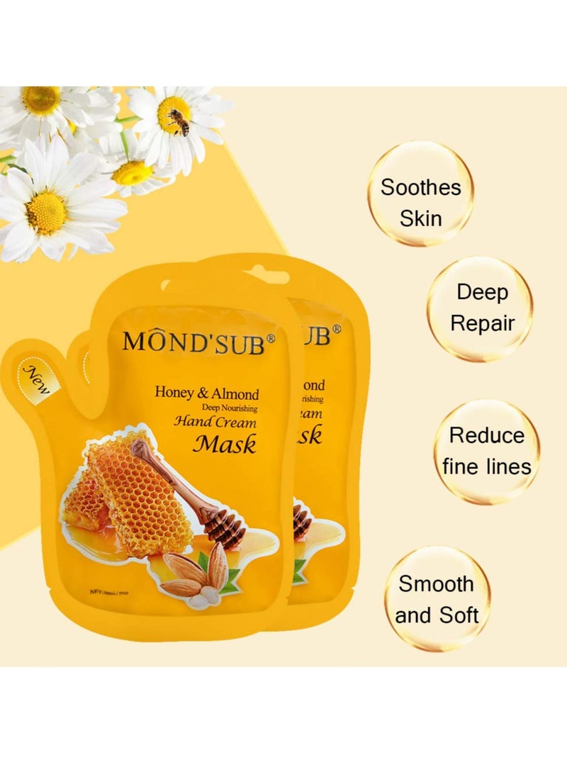 Mond'sub MOND'SUB 5 Pairs of Honey and Almond Best Hydrating Hand & Nail Mask - Best Deep Moisturizing Gloves for Dry Hands  - Image 2