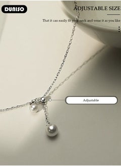 DUNISO Pearl Necklace 925 Sterling Silver Choker Necklace Silver Choker Chain Pearl Pendant Necklace Simple Necklace Chain Jewelry for Women Teen Girls  - Image 3