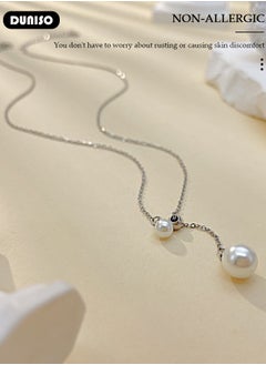 DUNISO Pearl Necklace 925 Sterling Silver Choker Necklace Silver Choker Chain Pearl Pendant Necklace Simple Necklace Chain Jewelry for Women Teen Girls  - Image 5
