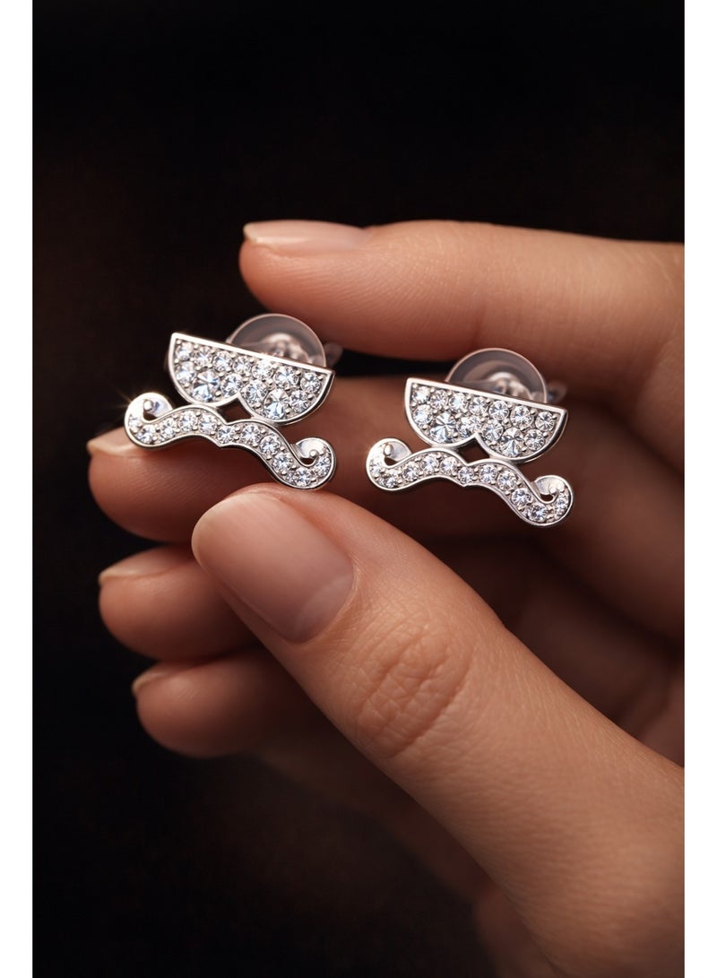 3Diamonds Platinum & Rhodium Plated Sunglasses Mustache Stud Earrings Zircon - Image 4