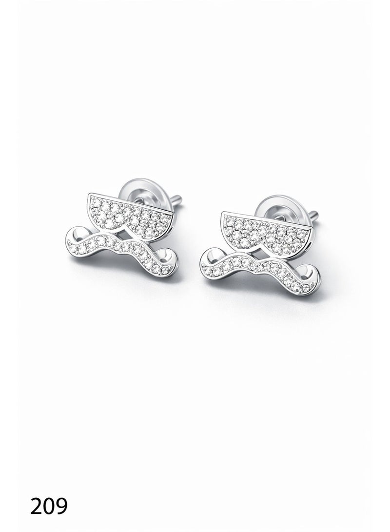3Diamonds Platinum & Rhodium Plated Sunglasses Mustache Stud Earrings Zircon - Image 2