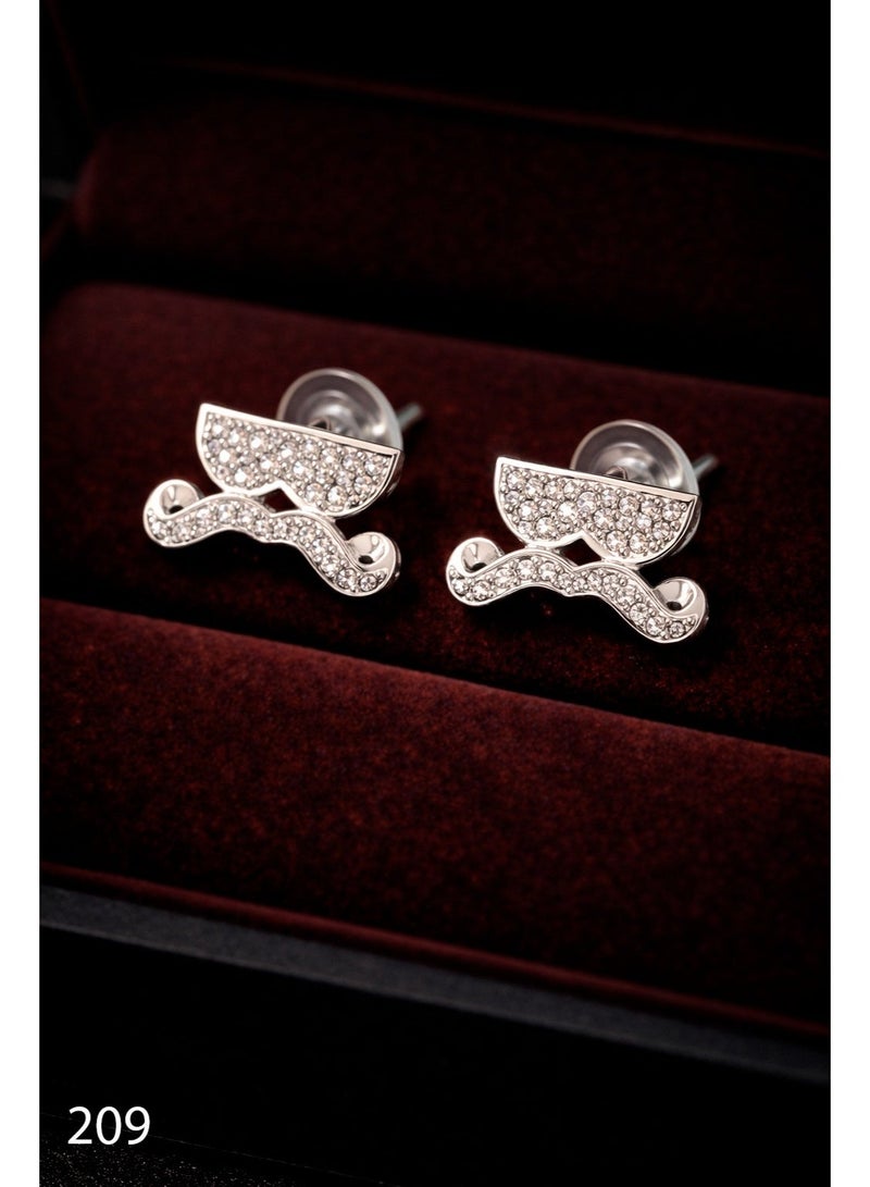 3Diamonds Platinum & Rhodium Plated Sunglasses Mustache Stud Earrings Zircon - Image 1
