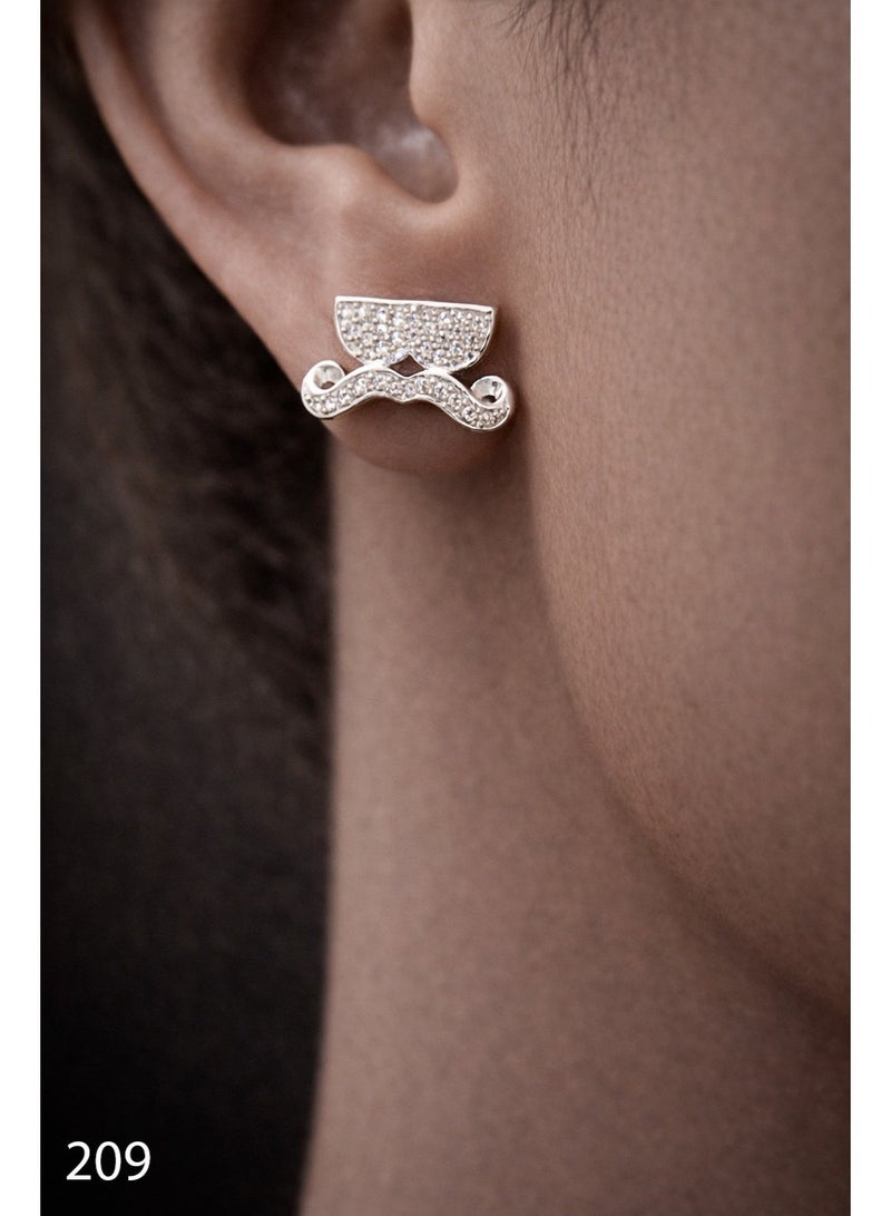 3Diamonds Platinum & Rhodium Plated Sunglasses Mustache Stud Earrings Zircon - Image 3